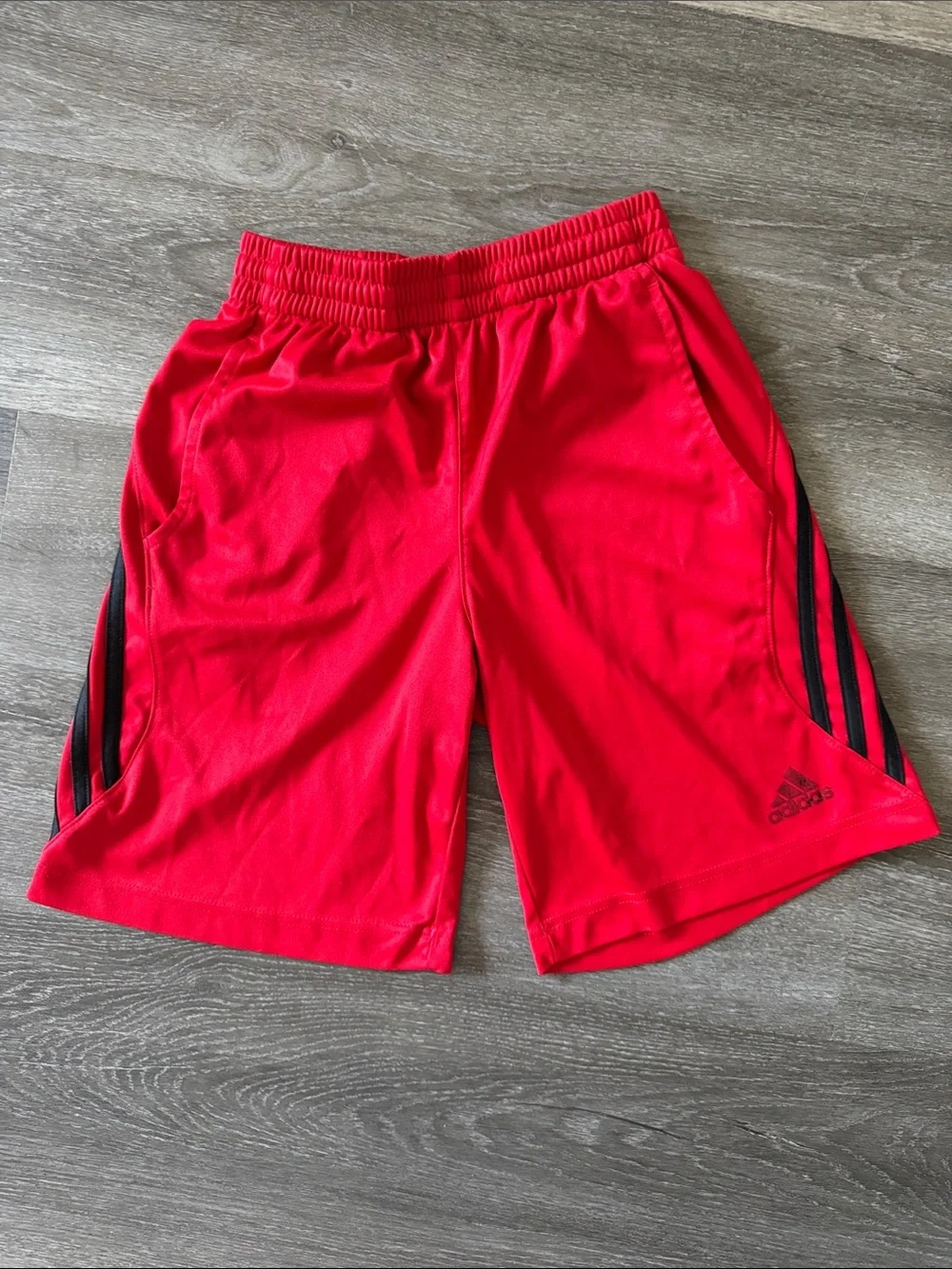Adidas boys Red Athletic Shorts with Black Stripe Accents Size S/8